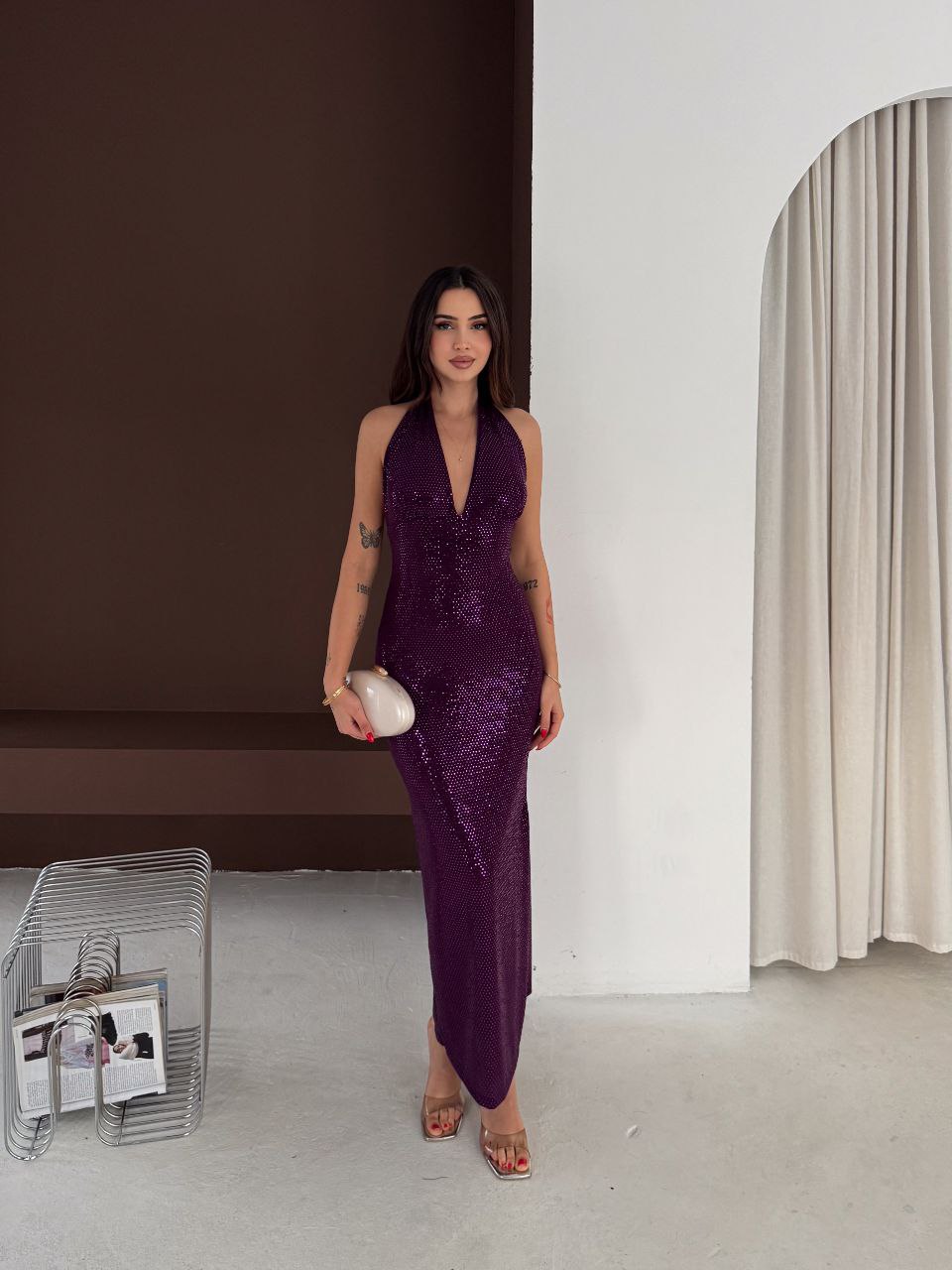 Damska długa sukienka cekinowa