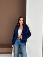 Damski elegancki kardigan z długim włosiem