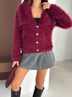 Damski elegancki kardigan z długim włosiem