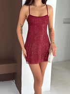 Damska krótka sukienka na ramiączkach z cekinami